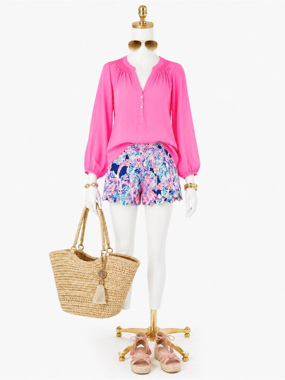 Lilly Pulitzer Pink and Blue Patterned Scalloped Hem Shorts